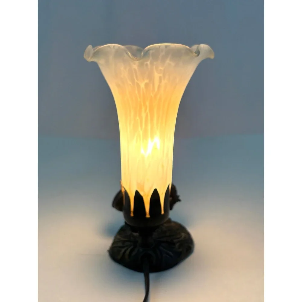 Vintage Figural‎ Horse Lamp Spelter Man With Horse Art Nouveau Tulip Glass Shade